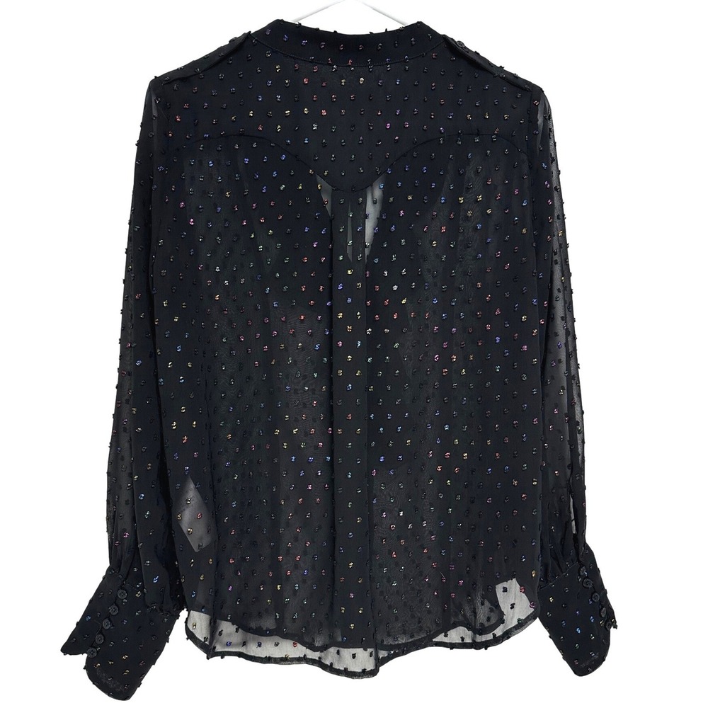 Zadig & Voltaire Twin Mousseline Swiss Dot Ruffle Blouse Black WJCP3514F Small - Picture 5 of 12